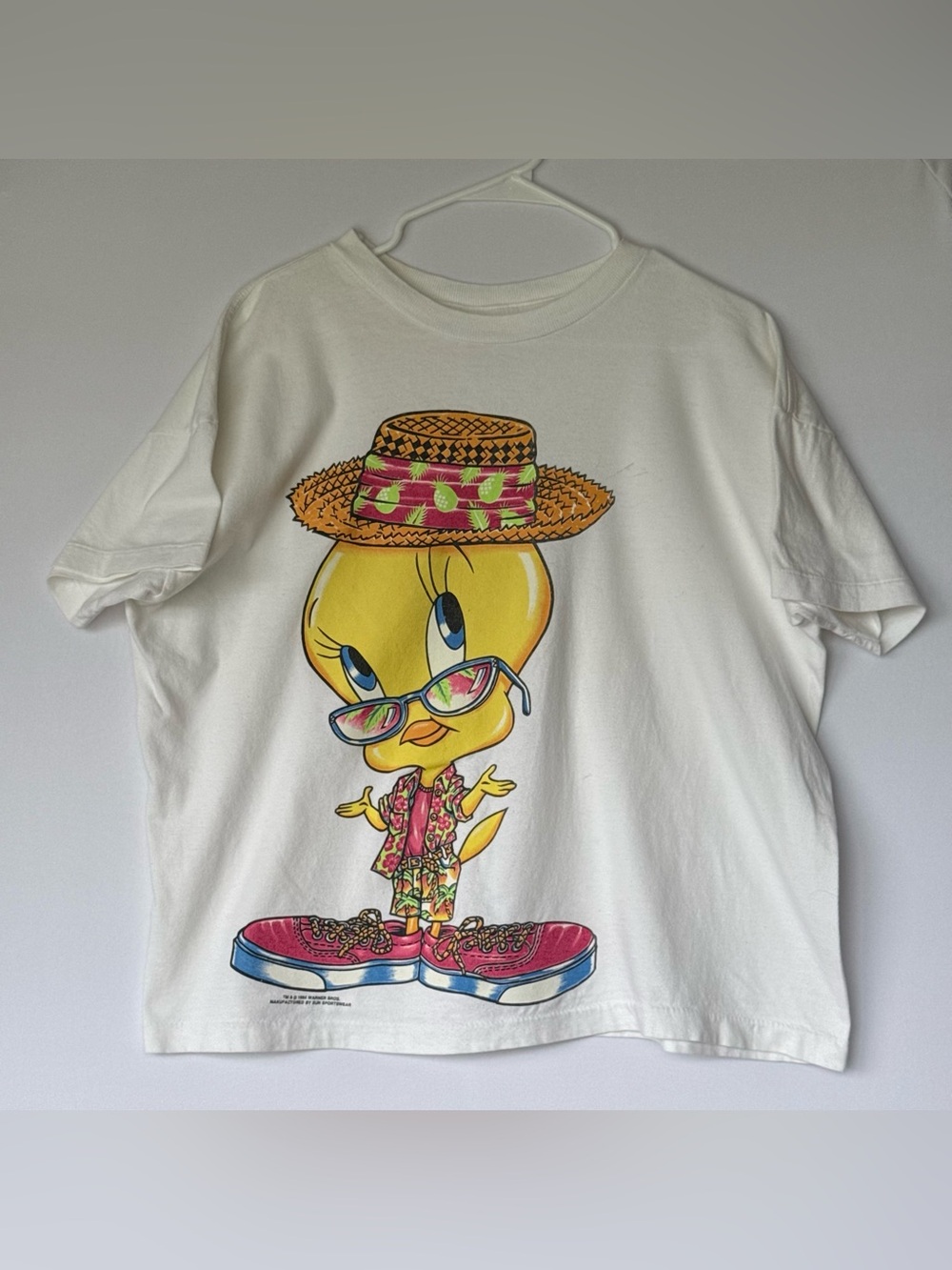 Vintage 1994 Warner Bros. White Tweety Sun Sportwear Tee Boxy Single Stitch Full